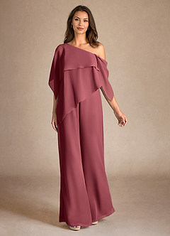 Azazie Halima Mother of the Bride Dresses Merlot Jumpsuit/Pantsuit Side Slit Chiffon Dress image4