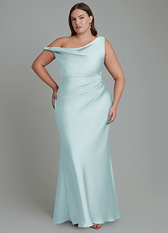 Azazie Emerson Bridesmaid Dresses Mist Mermaid Off the Shoulder Stretch Satin Dress image8