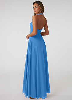Azazie Tessie Bridesmaid Dresses Blue Jay A-Line V-Neck Pleated Chiffon Dress image2