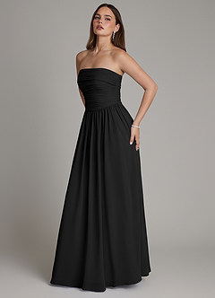 Azazie Andreina Bridesmaid Dresses Black A-Line Pleated Chiffon Dress image4