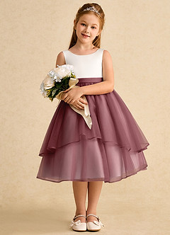 Azazie Rene vestidos de niña de las flores Vestido de Marfil Rosa Del Desierto de Tul de Corte En A con Lazo image3