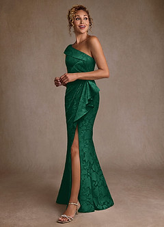 Azazie Hampton Final Sale Emerald Mermaid One Shoulder Floral Burnout Dress image2