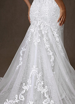 Azazie Selene Final Sale Diamond White Mermaid V-Neck Lace Dress image9