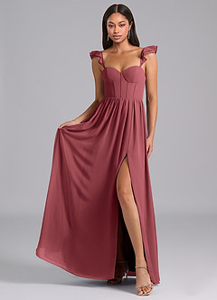 Azazie Denisse Bridesmaid Dresses Merlot A-Line Ruched Chiffon Dress image4