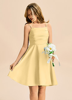 Azazie Miko Junior Butter A-Line Pleated Stretch Satin Dress image4