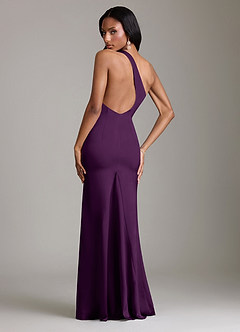 Azazie Voni Bridesmaid Dresses Grape Mermaid One Shoulder Stretch Satin Dress image2