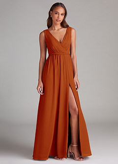Azazie Tanicia Robes de demoiselle d'honneur Robe Trapèze en Mousseline de soie Plissée Paprika image4