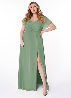 Azazie Rylee At-home Try On Dresses Dusty Sage A-Line Pleated Chiffon Dress image6