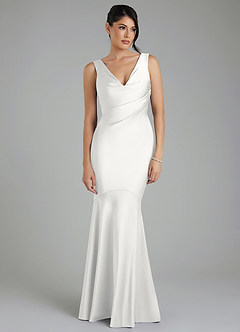 Azazie Monica Bridesmaid Dresses White Mermaid Pleated Stretch Satin Dress image4