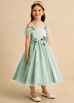 Azazie Juni Flower Girl Dresses Agave Ball-Gown Pleated Tulle Dress image8