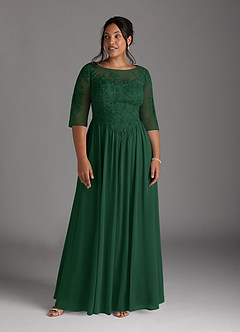 Azazie Mirielle vestidos de madre de la novia Vestido de Verde Oscuro de Gasa de Corte En A con Encaje Scoop image9
