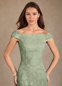 Azazie Moore Mother of the Bride Dresses Dusty Sage A-Line Boatneck Floral Burnout Dress image5