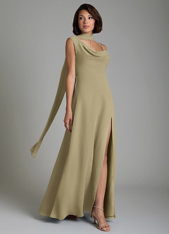 Azazie True Robes de demoiselle d'honneur Robe Trapèze en Mousseline de soie Plissé Vert Mousse image7