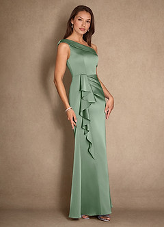 Azazie Hamptons Vestidos para mãe da noiva Vestir Matchá de Cetim elástico de Linha A com Plissado image3