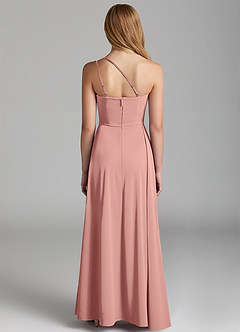Azazie Maron Junior Rosette A-Line Pleated Stretch Satin Dress image4