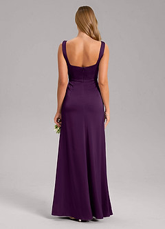 Azazie Frostine Bridesmaid Dresses Grape A-Line Bow Stretch Satin Dress image2