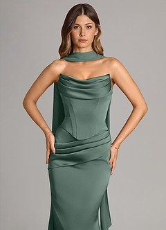 Azazie Sorrel Vestidos de damas de honor Vestido de Musgo Marino de Satén Elástico de Corte Sirena Convertible con Sin tirantes image5