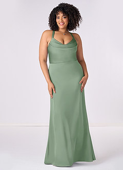 Barbie ♥ Azazie Bridesmaid Dresses Matcha Mermaid Pleated Stretch Satin Dress image6
