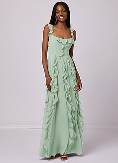 Barbie ♥ Azazie Bridesmaid Dresses Agave A-Line with Pockets Chiffon Dress image3