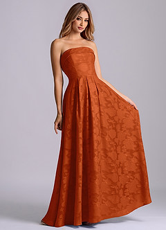 Azazie Lucienne Bridesmaid Dresses Paprika A-Line Strapless Floral Burnout Dress image4