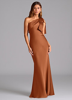 Azazie Yuanna Bridesmaid Dresses Copper Mermaid One Shoulder Stretch Satin Dress image1