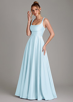 Azazie Azaria Bridesmaid Dresses Sky Blue A-Line Corset Stretch Satin Dress image3