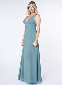 Azazie Christiana Bridesmaid Dresses Moody Blue A-Line V-Neck Pleated Chiffon Dress image4