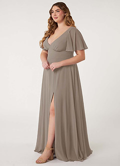 Azazie Kimber Bridesmaid Dresses Taupe A-Line Flounce Sleeve Chiffon Dress image11