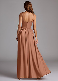 Azazie Calianna Robes de demoiselle d'honneur Robe Trapèze Convertible en Satin extensible Épaule décolletée Bronze image4