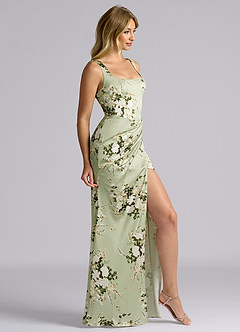 Azazie Mero Bridesmaid Dresses Floral Vines Mermaid Pleated Stretch Satin Dress image5