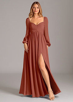 Azazie Alia Bridesmaid Dresses Auburn A-Line Long Sleeve Chiffon Dress image1