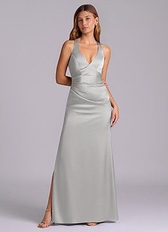 Azazie Amelie Bridesmaid Dresses Silver A-Line Pleated Stretch Satin Dress image4