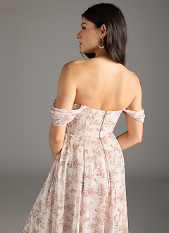 Azazie Chrysanta Final Sale Pink Fern Floral A-Line Off the Shoulder Chiffon Convertible Dress image8