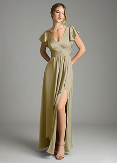 Azazie Omari Bridesmaid Dresses Moss Green A-Line Stretch Satin Dress image1