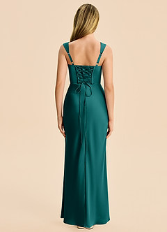 Azazie Agustina Junior Peacock Sheath Pleated Stretch Satin Dress image2