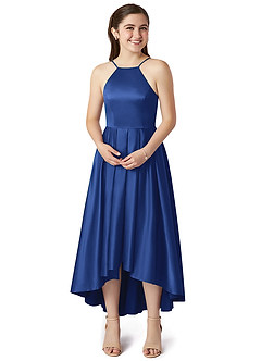 Azazie Jemima Junior A-Linie mit Taschen Stretch-Satin Kleid Königsblau image4