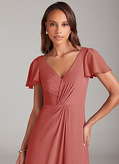 Azazie Soren Bridesmaid Dresses Antique Rose A-Line Ruched Chiffon Dress image11