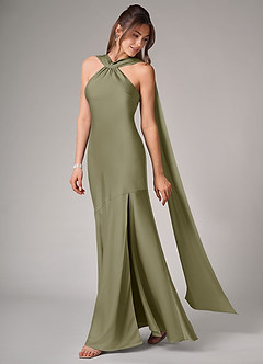 Azazie Kinsley Robes de demoiselle d'honneur Robe Sirène en Satin extensible Fente Latérale Pistache image4