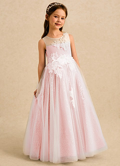 Azazie Addison Blumenmädchenkleider Ballkleid Pailletten Tüll Kleid Zartrosa image3