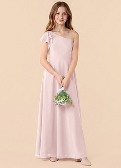 Azazie Arabella Junior Blushing Pink A-Line Ruched Chiffon Dress image4