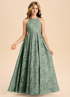 Azazie Arianthe Junior Matcha A-Line Pleated Floral Burnout Dress image3