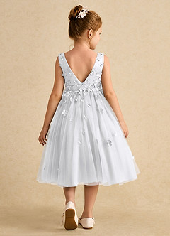 Azazie Lana Flower Girl Dresses White A-Line Sleeveless Matte Satin Dress image2