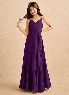 Azazie Amiah Girls Formal Robe Demoiselle D'honneur Fillette Robe Trapèze en Mousseline de soie Rayé Grain De Raisin image6