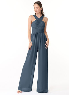 Azazie Berdie Robes de demoiselle d'honneur Combinaison en Mousseline de soie Dos nu Neptune image1