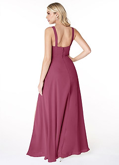 Azazie Jay At-home Try On Dresses Mulberry A-Line Square Neckline Side Slit Chiffon Dress image2