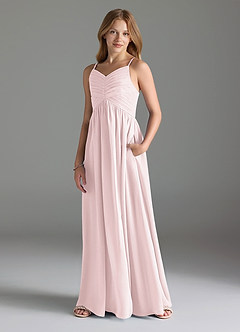 Azazie Alia Junior Blushing Pink A-Line Pleated Chiffon Dress image1