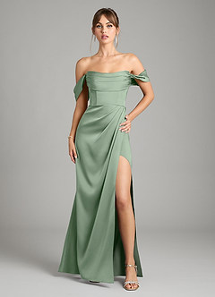 Azazie Johana Bridesmaid Dresses Matcha Mermaid Off the Shoulder Stretch Satin Convertible Dress image1