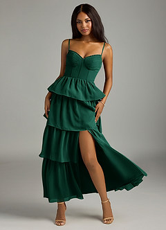 Azazie Kaiden Bridesmaid Dresses Emerald A-Line Sweetheart Neckline Chiffon Dress image5