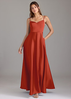Azazie Marley Bridesmaid Dresses Rust A-Line Off the Shoulder Stretch Satin Convertible Dress image1