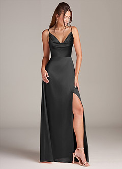 Azazie Sarella Bridesmaid Dresses Black A-Line with Pockets Metallic Satin Dress image3